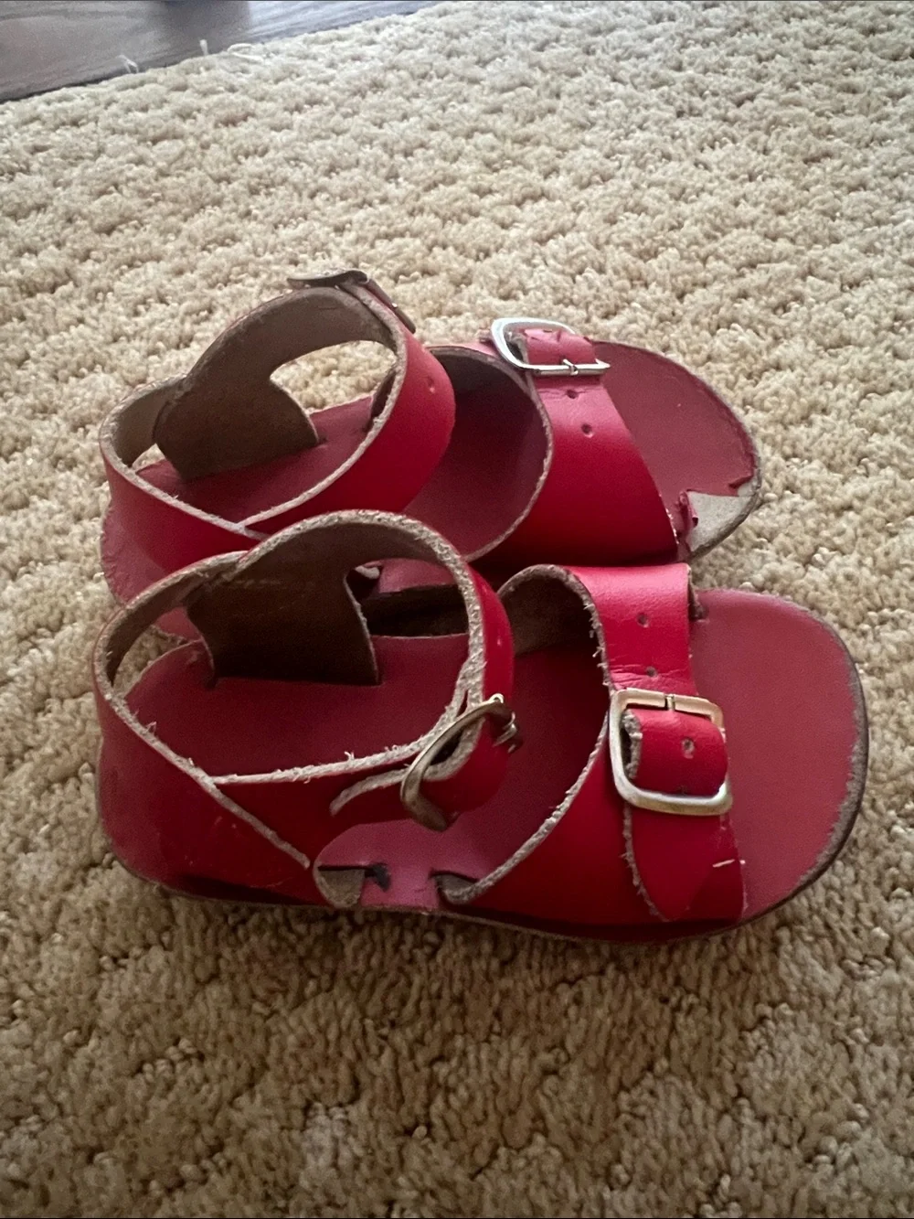 Sun San Kids Red Double-Buckle Adjustable Leather Sandals 5